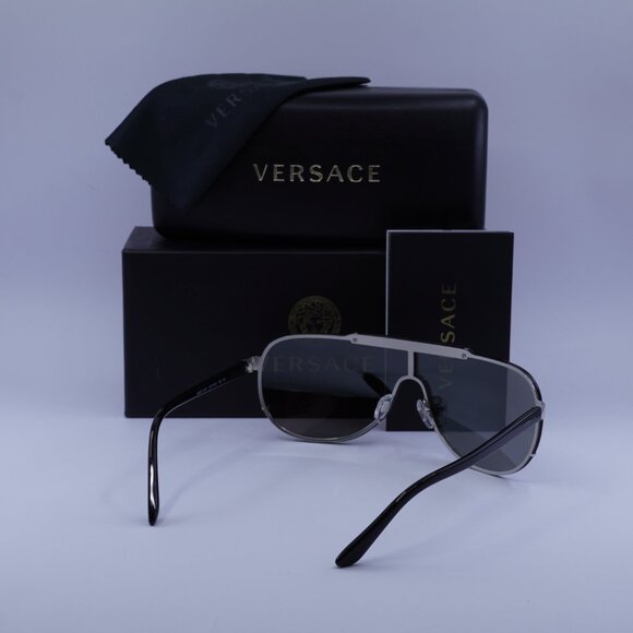 Versace VE2140 10006G Shield Sunglasses – Silver\Grey - Picture 9 of 9